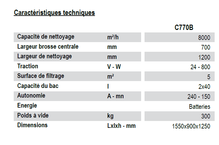 Balayeuse autoportée pour grandes surfaces - C770B